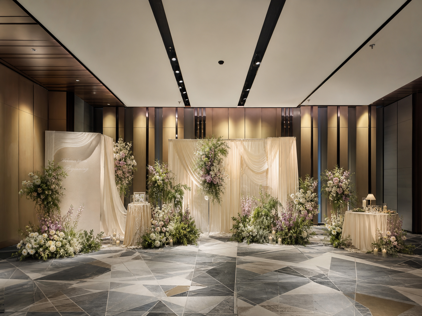 香槟色 婚礼合影区 婚礼现场 婚礼花艺 婚礼现场布置 婚礼策划 新人留影区